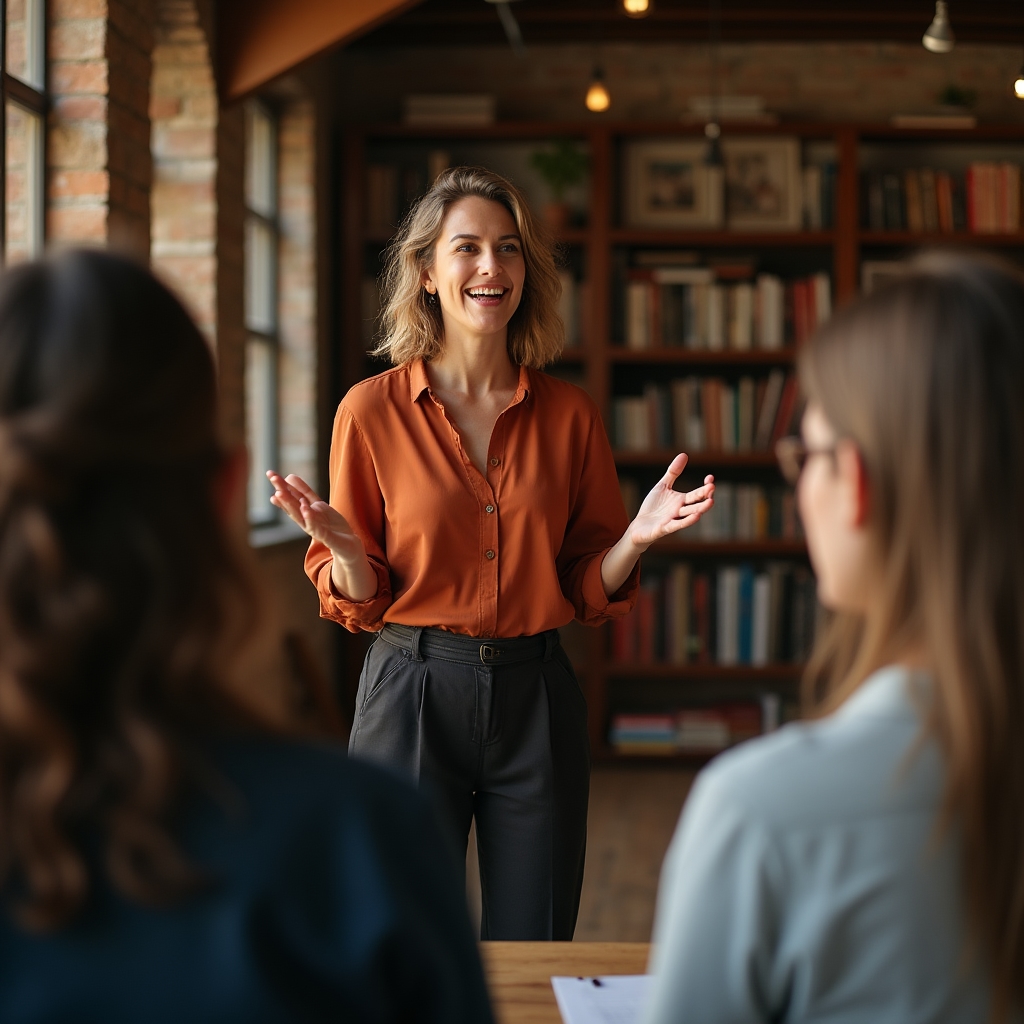 Lektorka vede skupinovou diskusi na workshopu